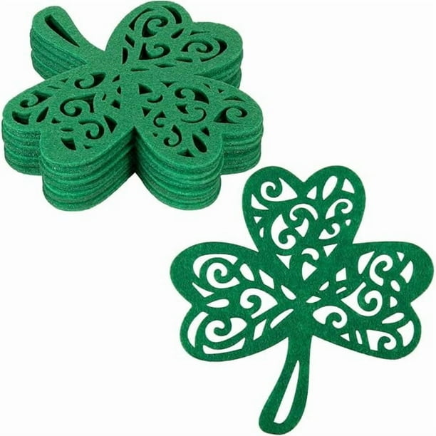wonima44 12 Pack St. Patrick's Day Drink Coasters Non-Woven Green Shamrock Cup Mat Pad Hollow Clover Drink Coaster for Mugs Cups Home Kitchen Office Housewarming Party Table Decoration Supplies