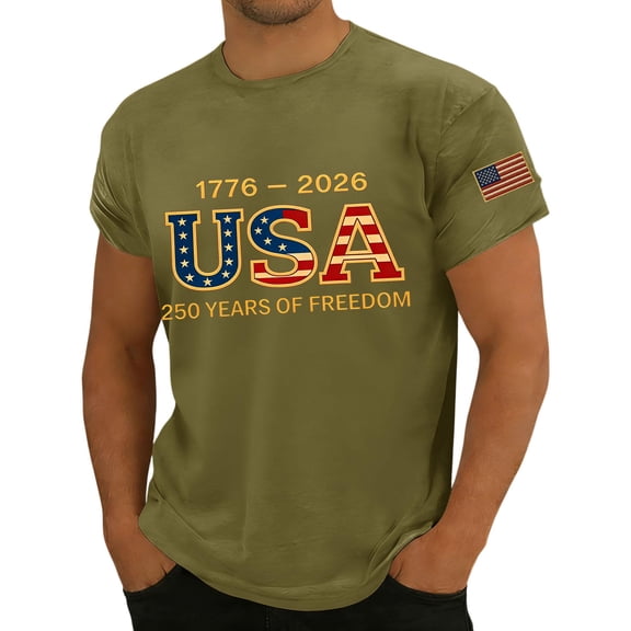 Men's USA 250 Years Patriotic T-Shirt American Flag Graphic Casual Tee USA 250th Anniversary Shirt