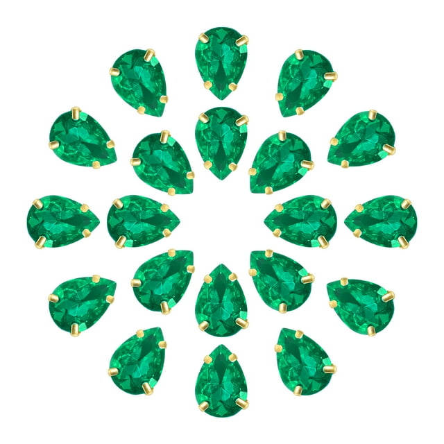 Unique Bargains 20Pack Teardrop Sew on Rhinestone - 10x7mm Glass Teardrop Crystal Rhinestones in Gold Prong Setting (Green)