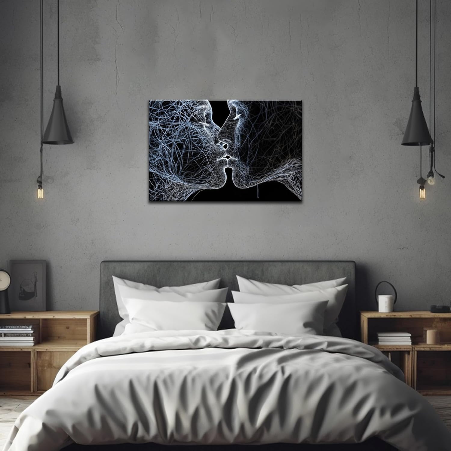 AEFER 3D Wall Art Canvas Prints, Modern 3D Wall Art for Living Room, Abstract 3D Visual Effects Paintings for Home Office Wall Decoration, Bedroom Couple Picture Wrapped Framed Artwork 28x40 Inch