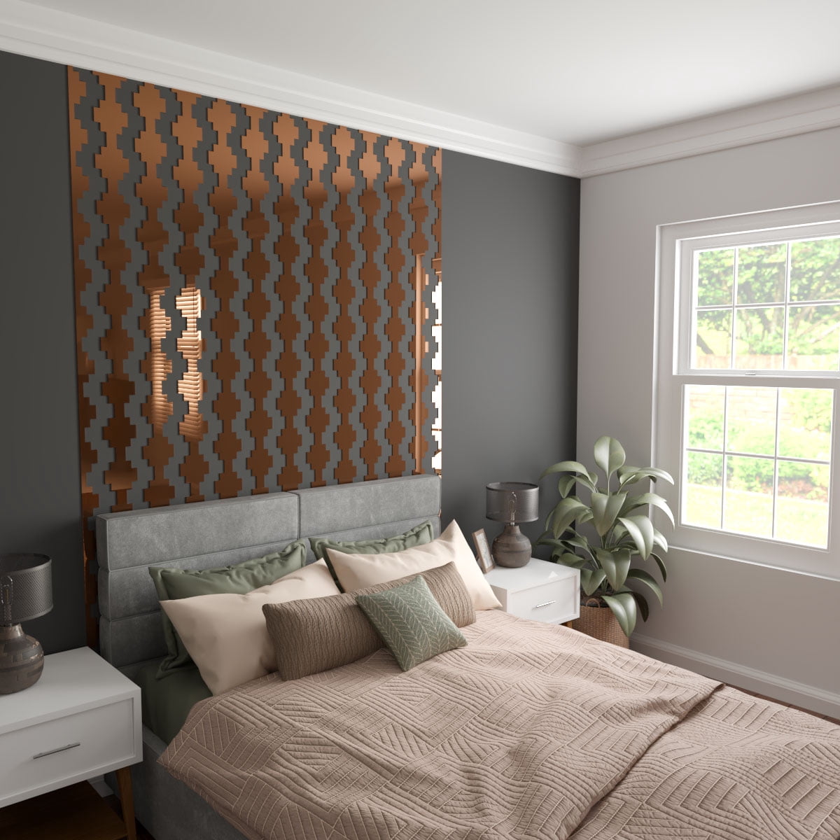 Ekena Millwork 94"H x 1/8"T Gypsum Adjustable Acrylic Decorative Slat Wall Panel Kit, Bronze Mirror (contains 14 Slats + 1 Straight Edge Starter Slat)