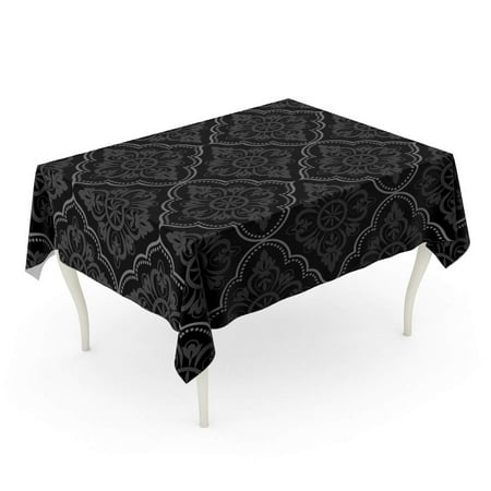 Contemporary Antique Scroll - SIDONKU Baroque Black Damask Vintage Floral Pattern Grey Scroll Antique Contemporary Tablecloth Table Desk Cover Home Party Decor 60x120 inch