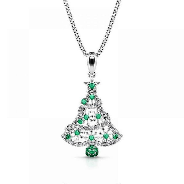 Long necklace new Christmas tree emerald women's style pendant,Gift box Xmas