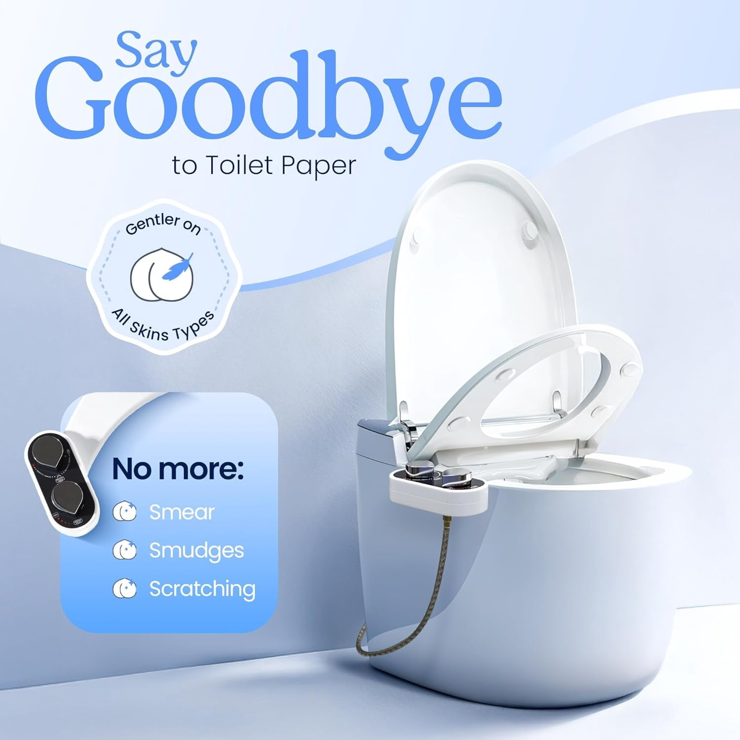 Bidet Attachment for Toilet Seat - Non-Electric, Self-Cleaning Dual Nozzle, Adjustable Water Pressure, Rear & Feminine Wash Hygienic Bathroom Upgrades - Fits Elongated Toilets (2 Pack)