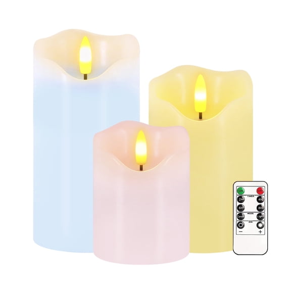 Flameless Candles Light, Set of 3 Pastel Spring LED Candles with Remote & Timer, Flickering Easter Pillar Candles Battery Operated, Real Wax Electric Candles for Home Spring Easter Decor