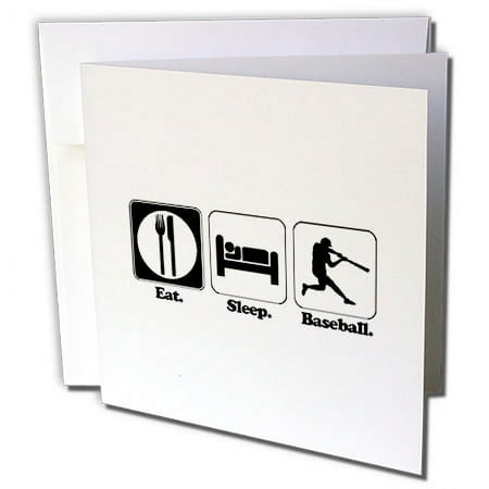 3dRose Funny Hobby Lifestyle Design Eat Sleep Baseball - Greeting Cards, 6 by 6-inches, set of 12