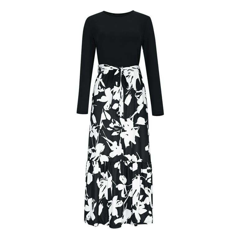 fall maxi dresses 2025 Neewe Women Fall Maxi Dresses 2025 Long Sleeve Printed High Waisted A-Line Boho Long Dress Vacation, Women's, Size: 2XL