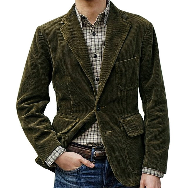 JWZUY Men's Vintage Casual Work Wear Corduroy Suit Blazer Jacket Sport ...