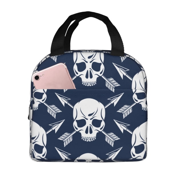 Easygdp white arrow Skull Bolsa Térmica Premium - Tela Oxford Impermeable, Gran Capacidad, Bolsillo Frontal, Unisex para Trabajo, Escuela, Actividades al Aire Libre y Picnics