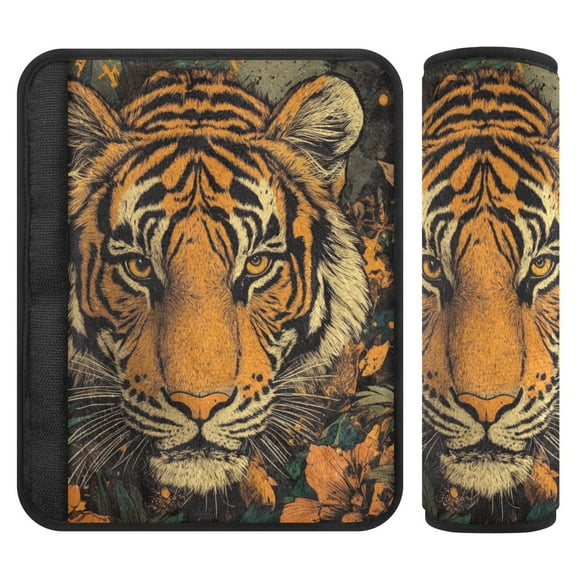 WOBOGO Wildflower Tiger Pattern Seat Belt Cover 2 Piece Soft Comfort Driving Shoulder Pad Suitable for All Cars and Backpacks
