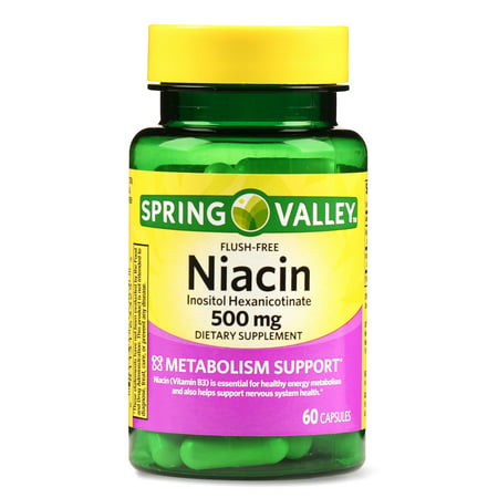 Spring Valley Niacin Capsules, 500 mg, 60 Ct (Best Niacin Supplement For Cholesterol)