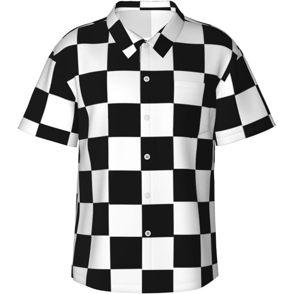 Small Blue Chinchillas and Moon Mens Hawaiian Shirt Short Sleeve Casual Button Up Tropical Summer Beach Shirt