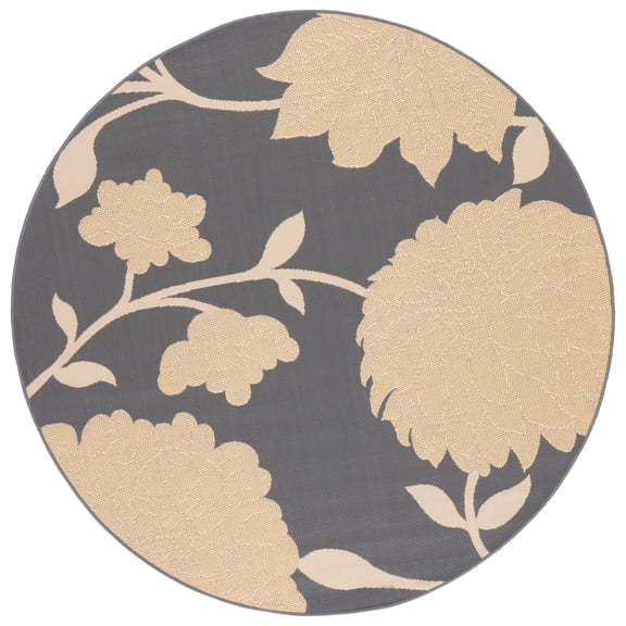 Safavieh Courtyard Tyson Floral Indoor/Outdoor Area Rug, Anthracite/Beige, 6'7" x 6'7" Round