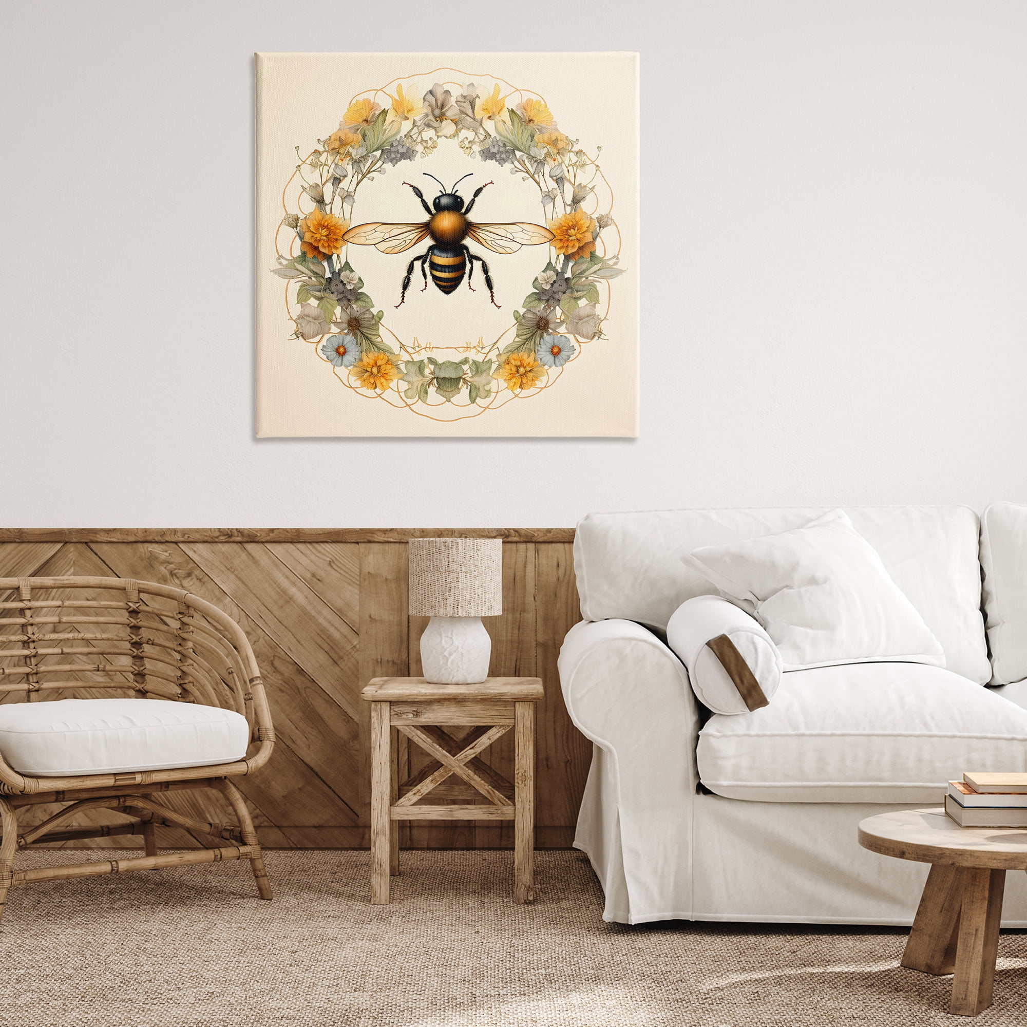 Stupell Industries Cottage Bee Wreath Animals & Insects Painting Gallery Wrapped Canvas Art Print Wall Art, 36 x 36