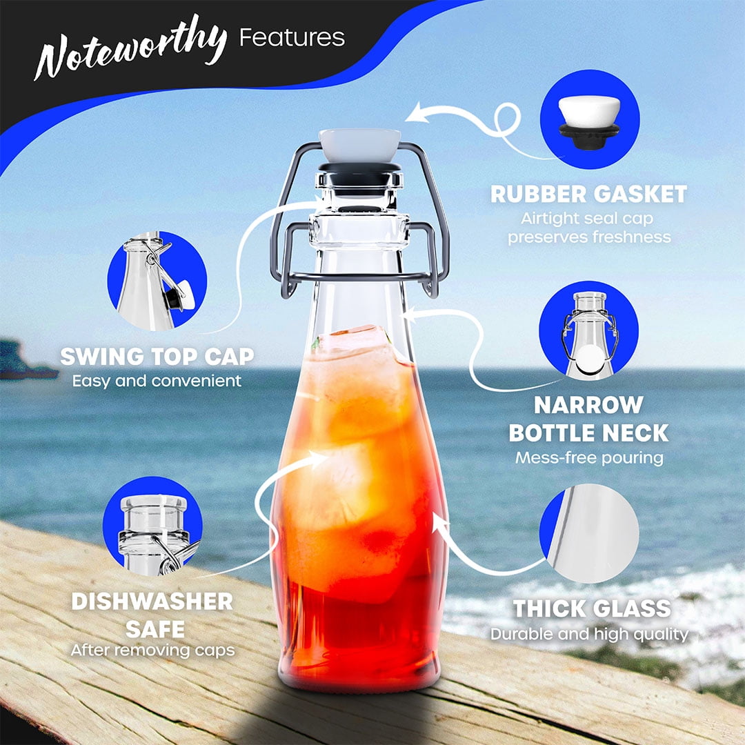 Nevlers 8.5 oz Teardrop Swing Top Glass Bottles (Pack of 12) | Includes Funnel, Brush, Tags, Shrink Wrap and Marker