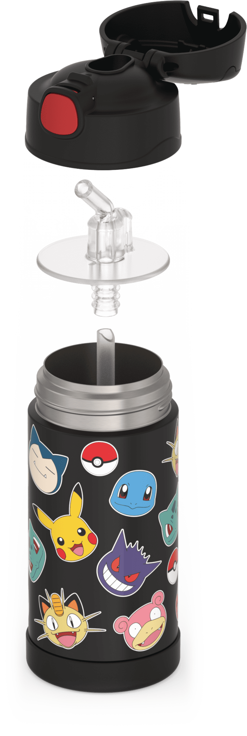 Thermos Stainless Steel Funtainer Water Bottle with Straw, Pokemon, 12 Fluid Ounces