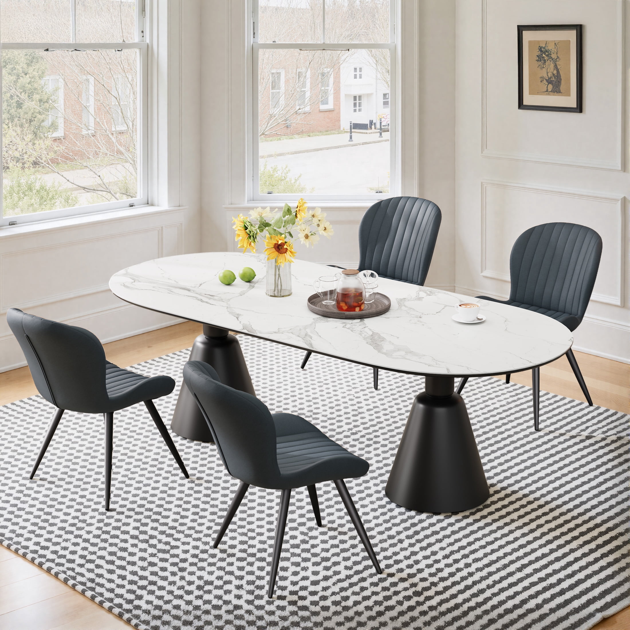 Daluvenix Modern Dining Chairs Set of 4 Upholstered Comfy Fabric Kitchen & Dining Room Chairs with Metal Legs & Thick Cushions for Living Room, Dark Grey
