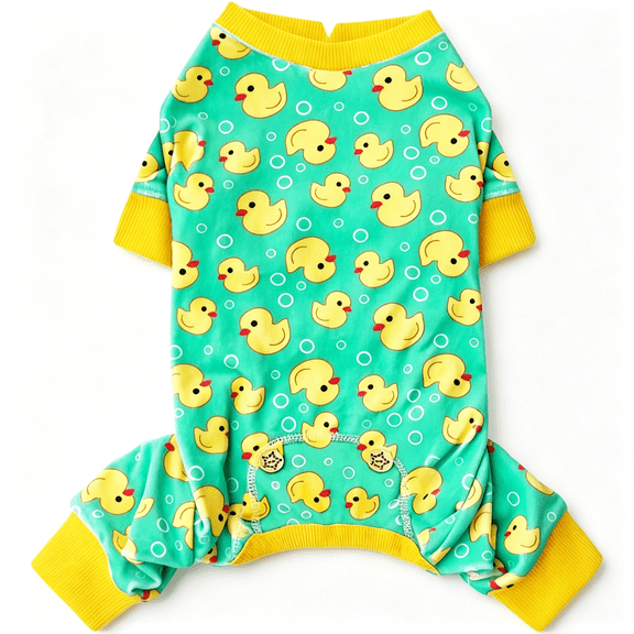 GASTROPOD Dog Pajamas Stretchy Pet Jammies Coat Comfy Pet Onesie Costume Velvet Dog Pajamas Small Sized Dogs Soft Dogs Clothes Pjs with Yellow Ducks Pattern,Large