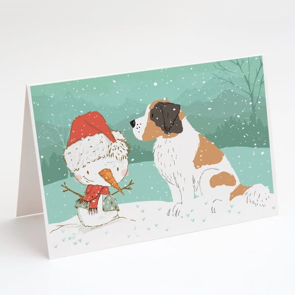 Saint Bernard Snowman Christmas Greeting Cards and Envelopes Pack of 8