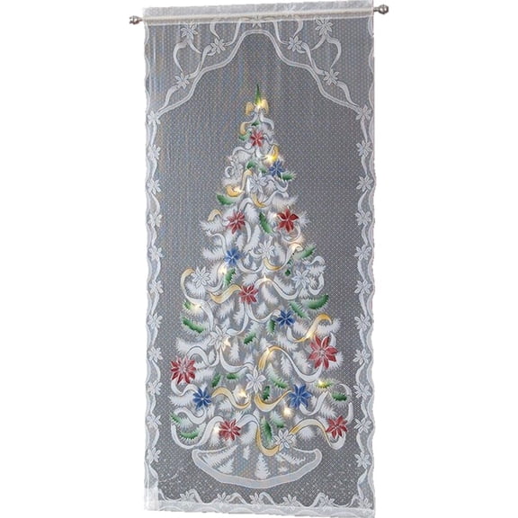 Christmas Curtain Christmas Tree Curtain Winter Christmas Curtain With Light String Lace Curtain for Christmas Decoration