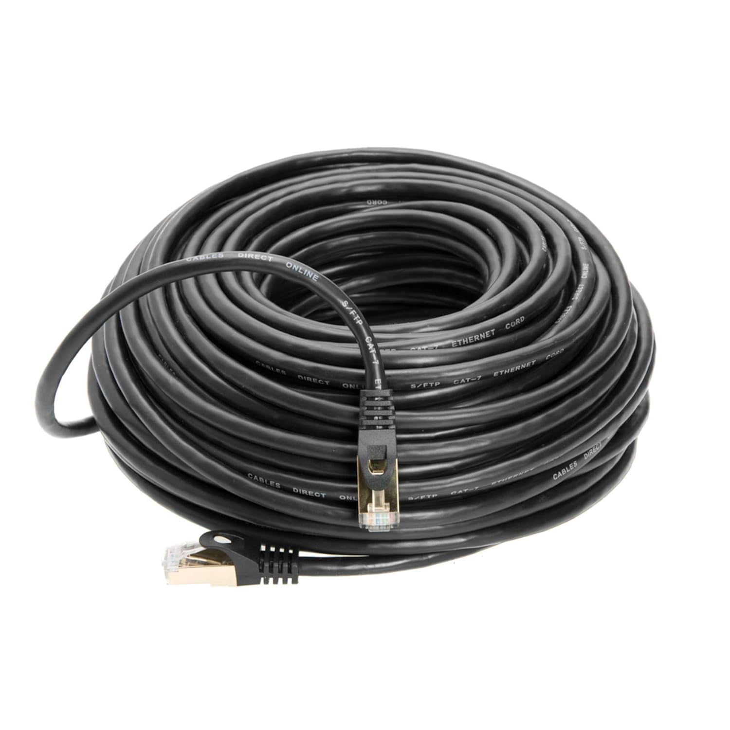 Cat7 Ethernet Cable 1 pack of 100FT Copper Shielded RJ45 Cord for Router, PC, Gaming, Servers, PoE Security Cameras, Smart TVs, 10Gbps 600MHz High-Speed Network Patch, Black, Cables Direct Online