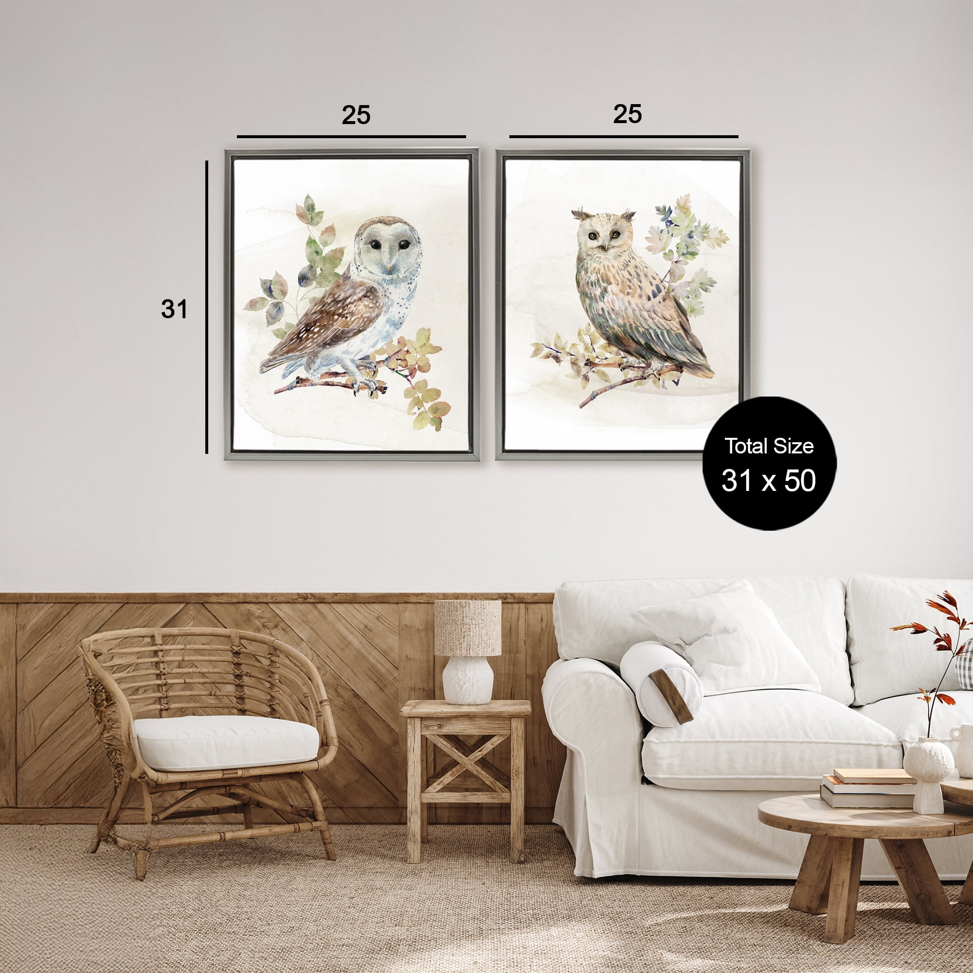 Stupell Industries Owls Perched in Foliage 2 Piece Gray Framed Floater Canvas Set, design by CAD Designs