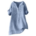 thumbnail image 5 of Craaazy Womens Embroidery V-Neck Tunic, Lightweight Cotton Linen Blend Short Sleeve Shirt for Beach, Vacation, Daily Outfits Gifts, 5 of 7