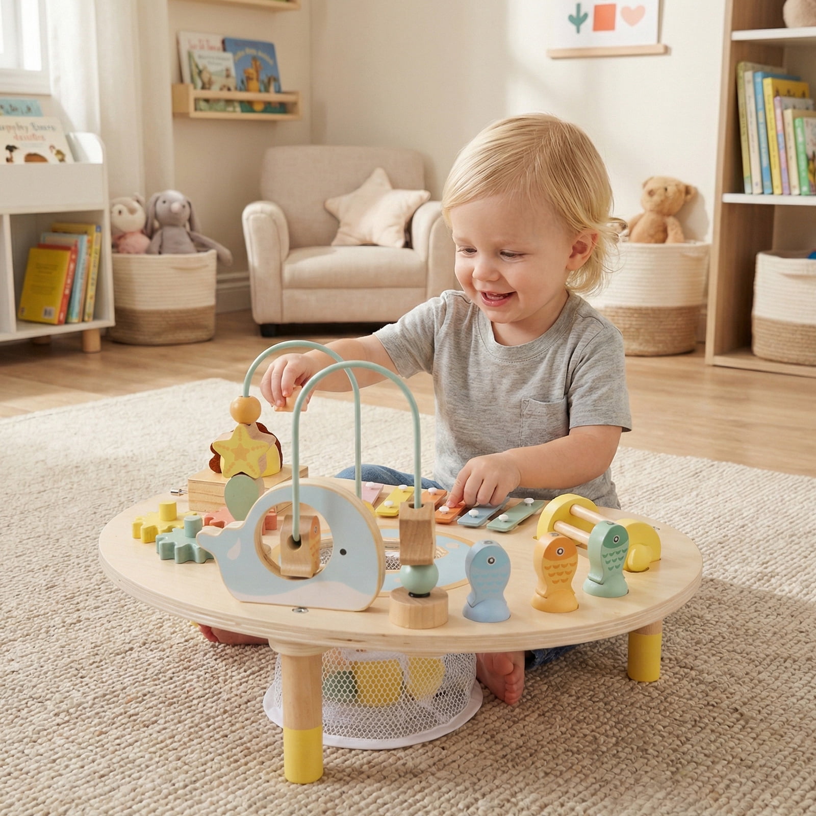 Costway 7-in-1 Toddler Activity Table with Bead Maze, Fishing Game, Xylophone, Music Box