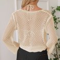 thumbnail image 5 of Tqyyweavej Bathing Suit Crochet Coverups for Women Hollow Out Print Tie Front Beach Cover Up Solid Color Long Sleeve Loose Swimsuit Cover Up, 5 of 7