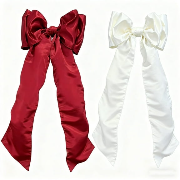 Christmas Decorations Indoor, Jumbo Satin Christmas Tree Topper Bow, 22"x56", 4.6Ft Giant Bows for Christmas Tree Window Wall Mantle, Indoor Home Room Party Valentines Xmas Decoration(Burgundy Ivory)