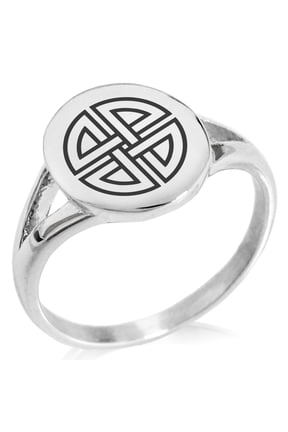 Stainless Steel Shield Knot Viking Norse Rune Minimalist Oval Top Polished Statement Signet Ring