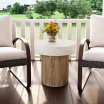 COSIEST Outdoor Medium Side Table, Patio Coffee Table, 19.7 inches Round MgO Table with Faux Wooden Pedestal Base, End Table for Patio, Garden, Backyard, Antique Beige