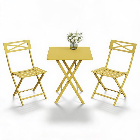3-Piece Folding Bistro Set, Indoor & Outdoor Space Saving Patio Table and Chairs Set, Rust Resistant Metal Foldable Bistro Furniture for Patio Garden Balcony Poolside