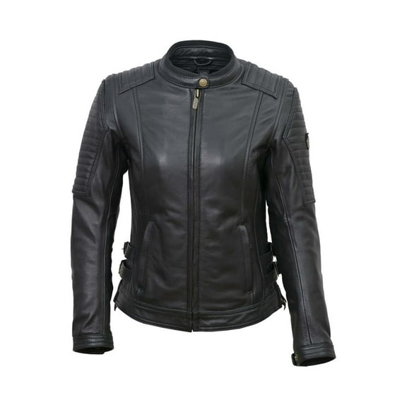 BLUE WELLFORD Legacy Women's Black Leather Motorcycle Jacket Classic Biker Style with Integrated Shell & Removable Lining