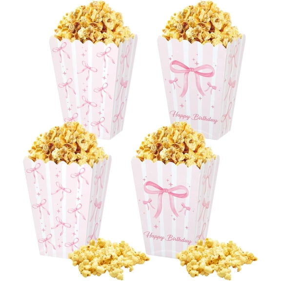 Pink Bow Popcorn Boxes 24 Pcs Popcorn Favor Bags Candy Container Small Snack Treat Bucket Cookie Bowls Popcorn Cones Bags for Birthday Baby Shower Bridal Shower Wedding Party,Topboutique