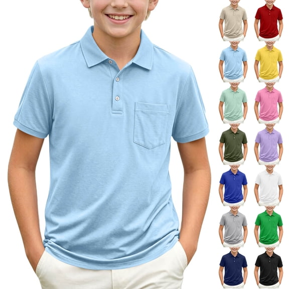YUANxueke Boys School Uniform Shirt Button Up Collared Short Sleeve T-Shirts with Pocket Casual Summer Dress Shirts for 2-15 Years