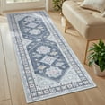 thumbnail image 2 of MeyJey 2'x6' Oriental Vintage Runner Rug for Hallways, Non-Slip Machine Washable Area Rug for Bedroom/Living/Dining/Laundry Room Carpet, Gray/Blue/Navy, 2 of 15