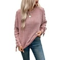 thumbnail image 3 of Female Casual Pullover Loose Bows Solid Color Round Neck Trendy Knit Long Sleeve Sweater Pink XL, 3 of 10