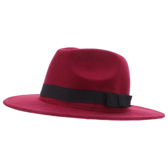 Luxshiny Wide Brim Jazz Hat Unisex Dark Red Felt Hat with Satin Bowknot for Events