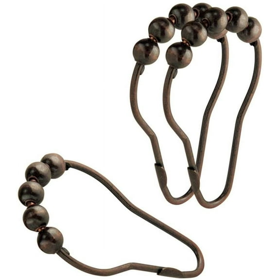 Solid Metal Rolling Ball Rings Shower Curtain Hooks Bronze, 12pcs Pack