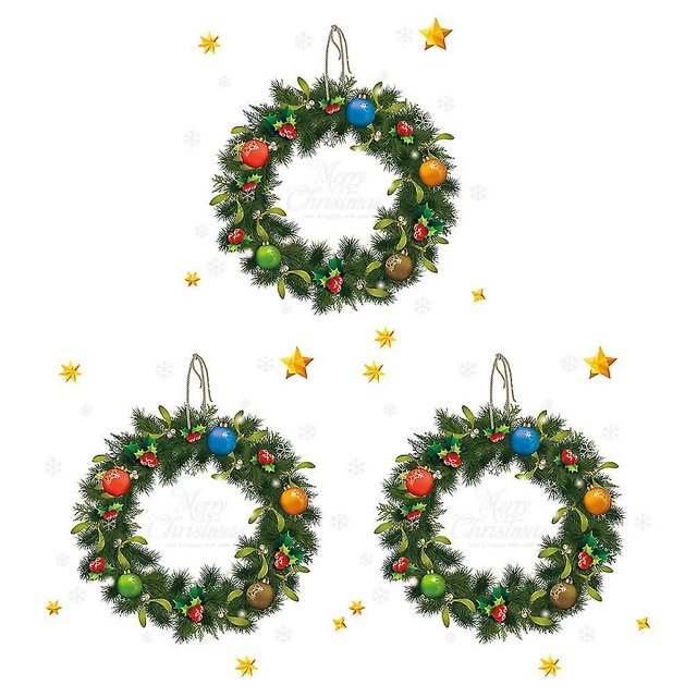 3 uds. Calcomanías de puerta de vidrio extraíbles pegatinas de puerta de anillo de mimbre de Navidad (verde)