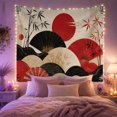 thumbnail image 2 of Red Fan and Bamboo Artwork on Off-White Background, Serene Vintage for Art Lovers, Traditional Decor Piece, Housewarming Gift, Tapestry Wall Hanging for Living Room and Bedroom, 2 of 7