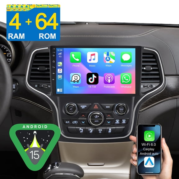 Asure Android 15 Stereo 4 64GB Car Radio for Jeep Grand Cherokee Trackhawk 2014-2020 (8.4" OEM Screen) with Apple CarPlay/GPS Navi/Wi-Fi/BT 5.4/DSP/1280x800