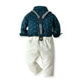 thumbnail image 3 of IDOPIP Toddler Kids Baby Boys Gentleman Outfit Striped Shirt with Bowtie + Long Suspender Pants Overalls Clothes Wedding Baptism Formal Suit, 3 of 11