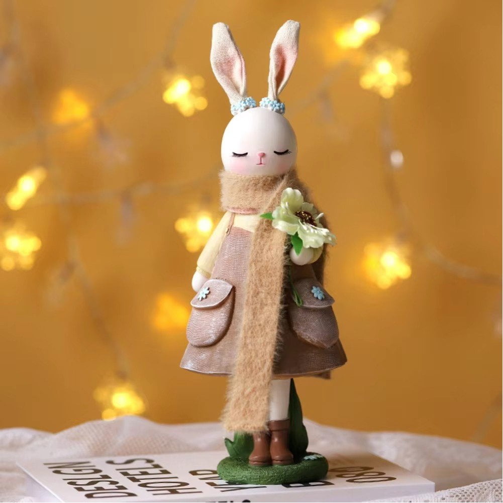 Jiibva Easter Bunny Statue Resin Rabbit Ornaments Cartoon Bunny Desktop Decor Rabbit Home Ornaments Bunny Easter Party Decor