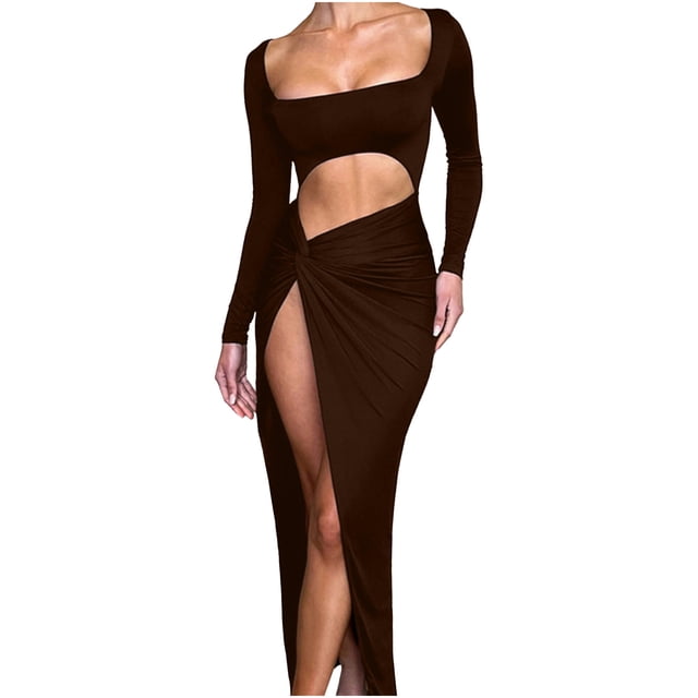 FcBaudy Robe à Manches Longues Col Carré, Robes de Printemps pour Femmes, Robes Mode Femmes Printemps Robe Décontractée Unie Robe à Manches Longues Robe Femmes
