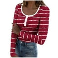 thumbnail image 4 of VgaVtl Long Sleeve T Shirts Women Fall Winter Womans Tops Slim Leisure Striped Layering Workout Red Shirts,XL, 4 of 6