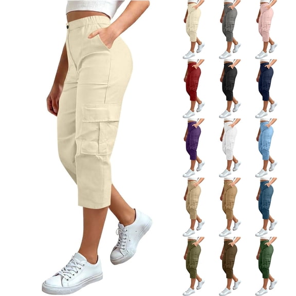 Only Moment Bermuda Shorts for Women Knee Length Casual Loose Drawstring Summer Beach Travel Vacation Palazzo Harem Pants with Pockets Blue,L