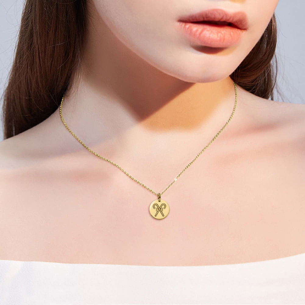 Anavia Round Christmas Candy Cane Stainless Steel Gold Disc 10mm Pendant Jewelry with Gift Box