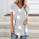 thumbnail image 5 of Camiseta Impresa con Cuello en V de Manga de Raglan de la Parte Trasera Larga Delantera Corta de las Mujeres de Navidad, Vacaciones Informales, 5 of 5